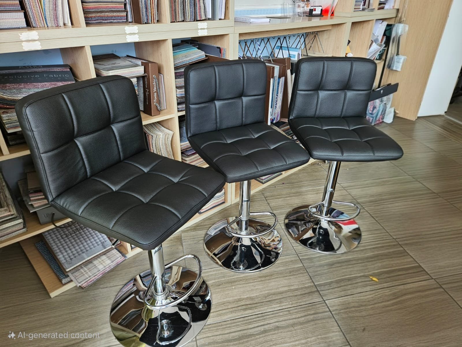 Set of black chrome-based salon or bar stools