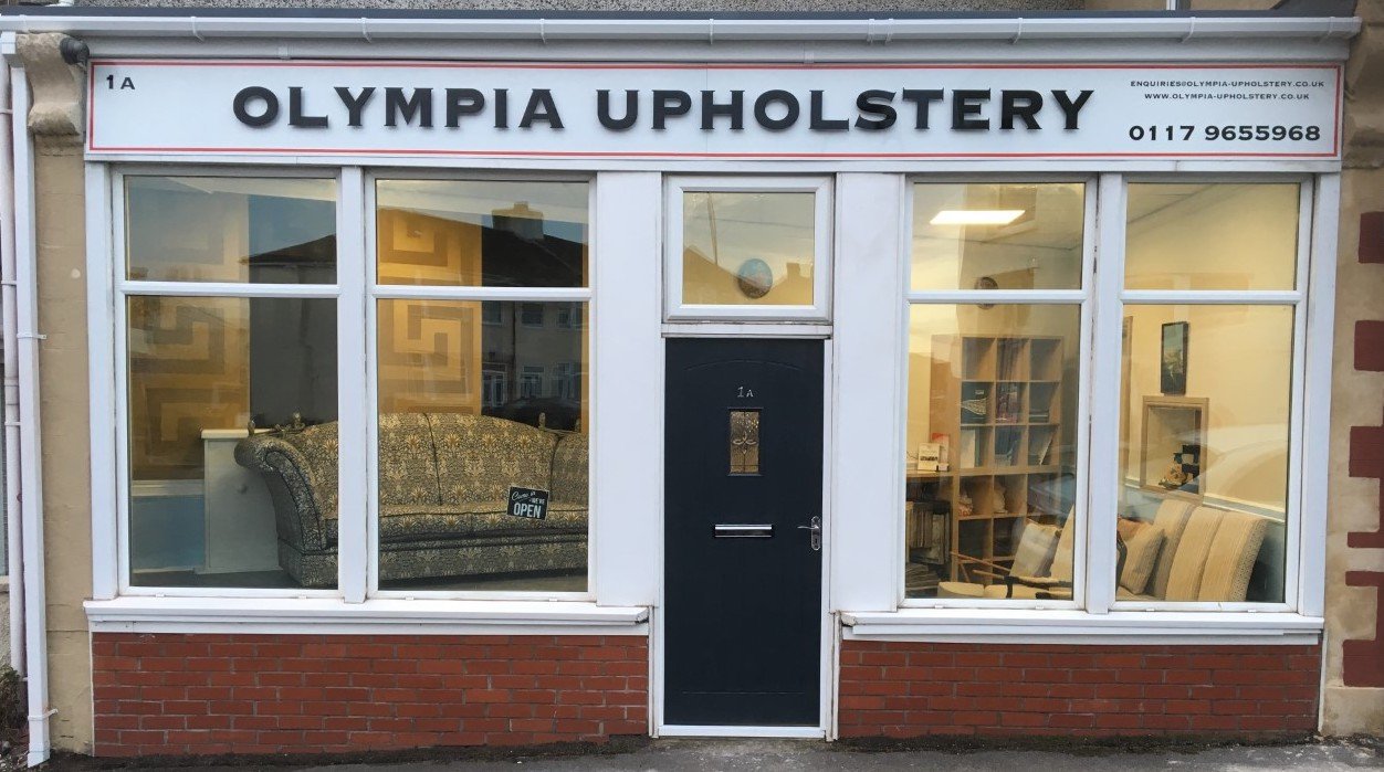 Olympia Upholstery Services storefront on Justice Rd, Bristol