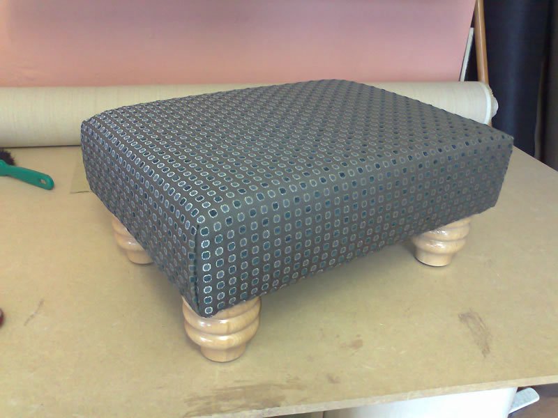 Custom square footstool or pouffe with patterned fabric