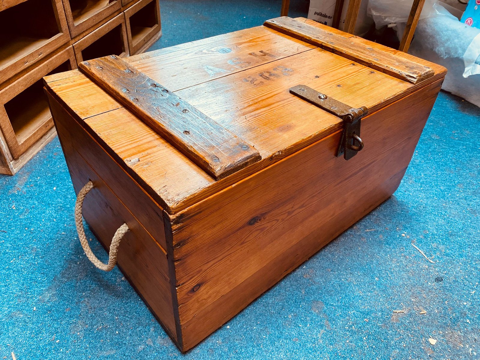 Restored wooden chest after polishing